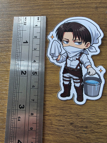Attack on Titan Inspired Levi Cleaning Glossy Die Cut Sticker | 2 Sizes Available