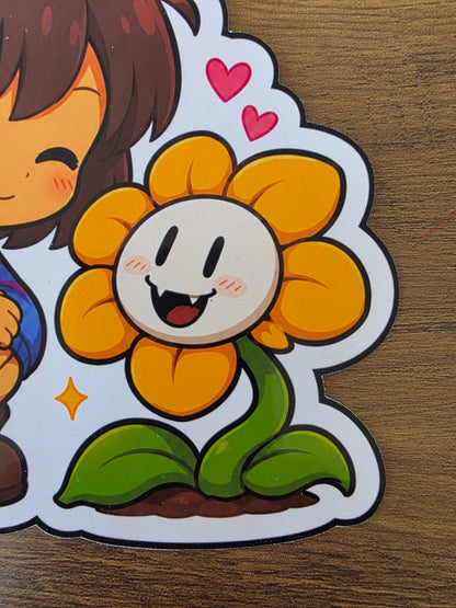Undertale Inspired Frisk & Flowey Glossy Die Cut Sticker | 2 Sizes Available