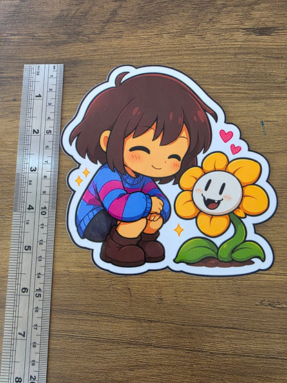 Undertale Inspired Frisk & Flowey Glossy Die Cut Sticker | 2 Sizes Available