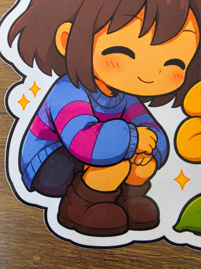 Undertale Inspired Frisk & Flowey Glossy Die Cut Sticker | 2 Sizes Available