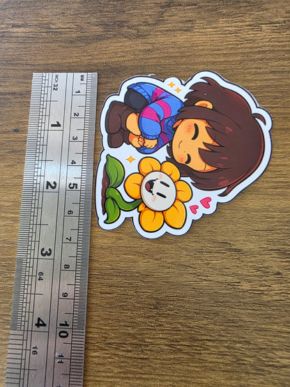 Undertale Inspired Frisk & Flowey Glossy Die Cut Sticker | 2 Sizes Available