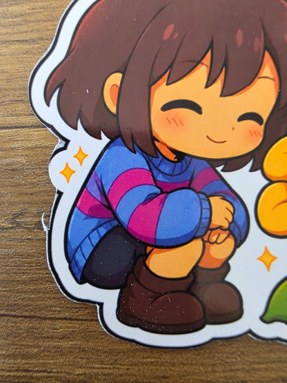 Undertale Inspired Frisk & Flowey Glossy Die Cut Sticker | 2 Sizes Available
