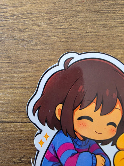 Undertale Inspired Frisk & Flowey Glossy Die Cut Sticker | 2 Sizes Available