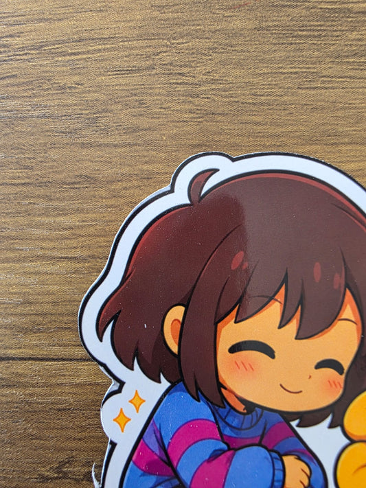 Undertale Inspired Frisk & Flowey Glossy Die Cut Sticker | 2 Sizes Available
