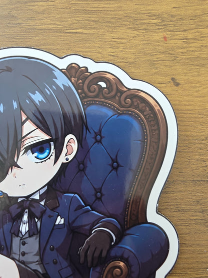 Black Butler (Kuroshitsuji) Inspired Ciel Phantomhive Sitting Glossy Die Cut Sticker | 2 Sizes Available