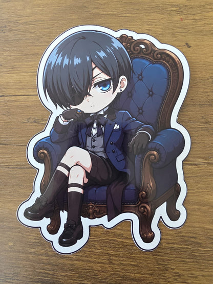 Black Butler (Kuroshitsuji) Inspired Ciel Phantomhive Sitting Glossy Die Cut Sticker | 2 Sizes Available