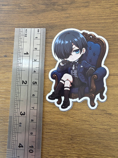 Black Butler (Kuroshitsuji) Inspired Ciel Phantomhive Sitting Glossy Die Cut Sticker | 2 Sizes Available