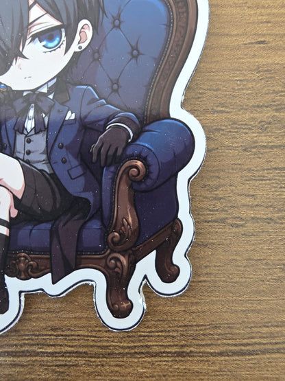Black Butler (Kuroshitsuji) Inspired Ciel Phantomhive Sitting Glossy Die Cut Sticker | 2 Sizes Available