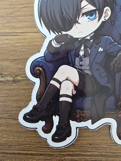 Black Butler (Kuroshitsuji) Inspired Ciel Phantomhive Sitting Glossy Die Cut Sticker | 2 Sizes Available