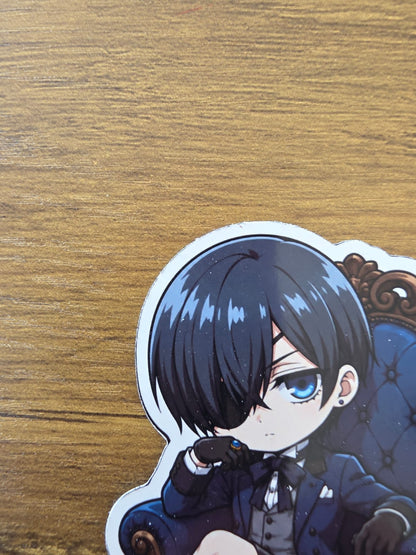 Black Butler (Kuroshitsuji) Inspired Ciel Phantomhive Sitting Glossy Die Cut Sticker | 2 Sizes Available