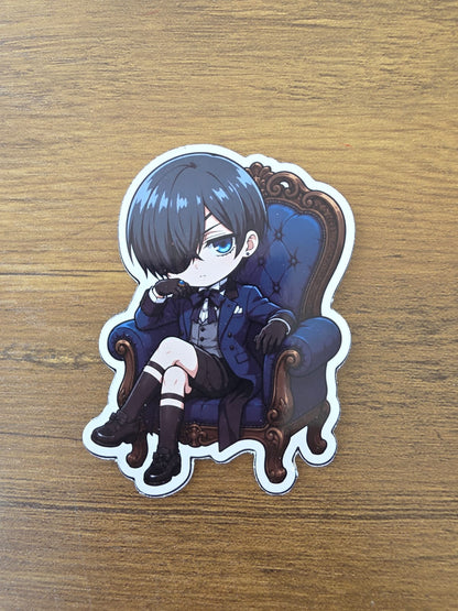 Black Butler (Kuroshitsuji) Inspired Ciel Phantomhive Sitting Glossy Die Cut Sticker | 2 Sizes Available