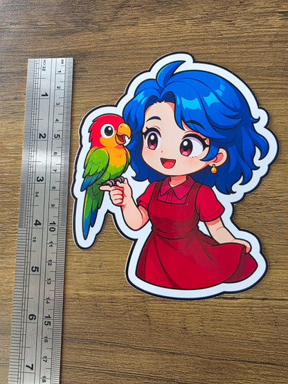 Stardew Valley Inspired Emily & Parrot Glossy Die Cut Sticker | 2 Sizes Available