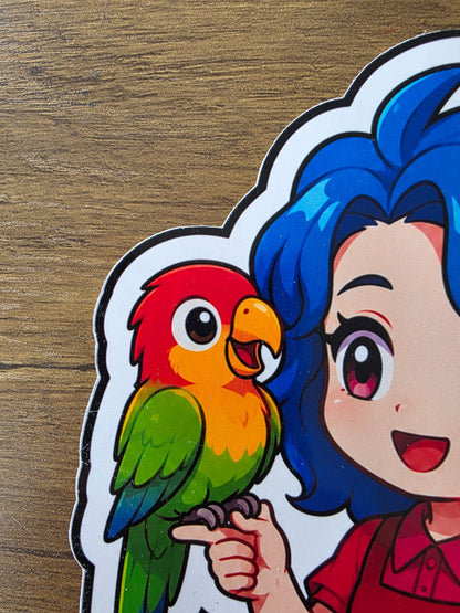 Stardew Valley Inspired Emily & Parrot Glossy Die Cut Sticker | 2 Sizes Available