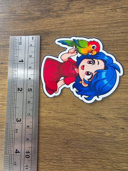 Stardew Valley Inspired Emily & Parrot Glossy Die Cut Sticker | 2 Sizes Available