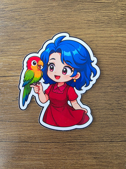 Stardew Valley Inspired Emily & Parrot Glossy Die Cut Sticker | 2 Sizes Available