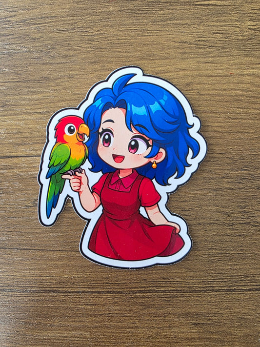 Stardew Valley Inspired Emily & Parrot Glossy Die Cut Sticker | 2 Sizes Available