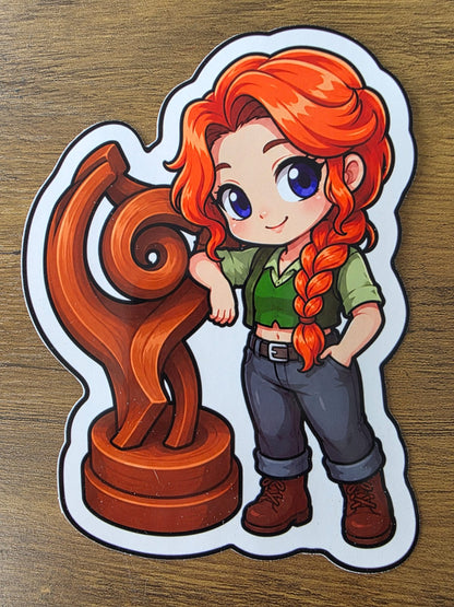 Stardew Valley Inspired Leah & Sculpture Glossy Die Cut Sticker | 2 Sizes Available