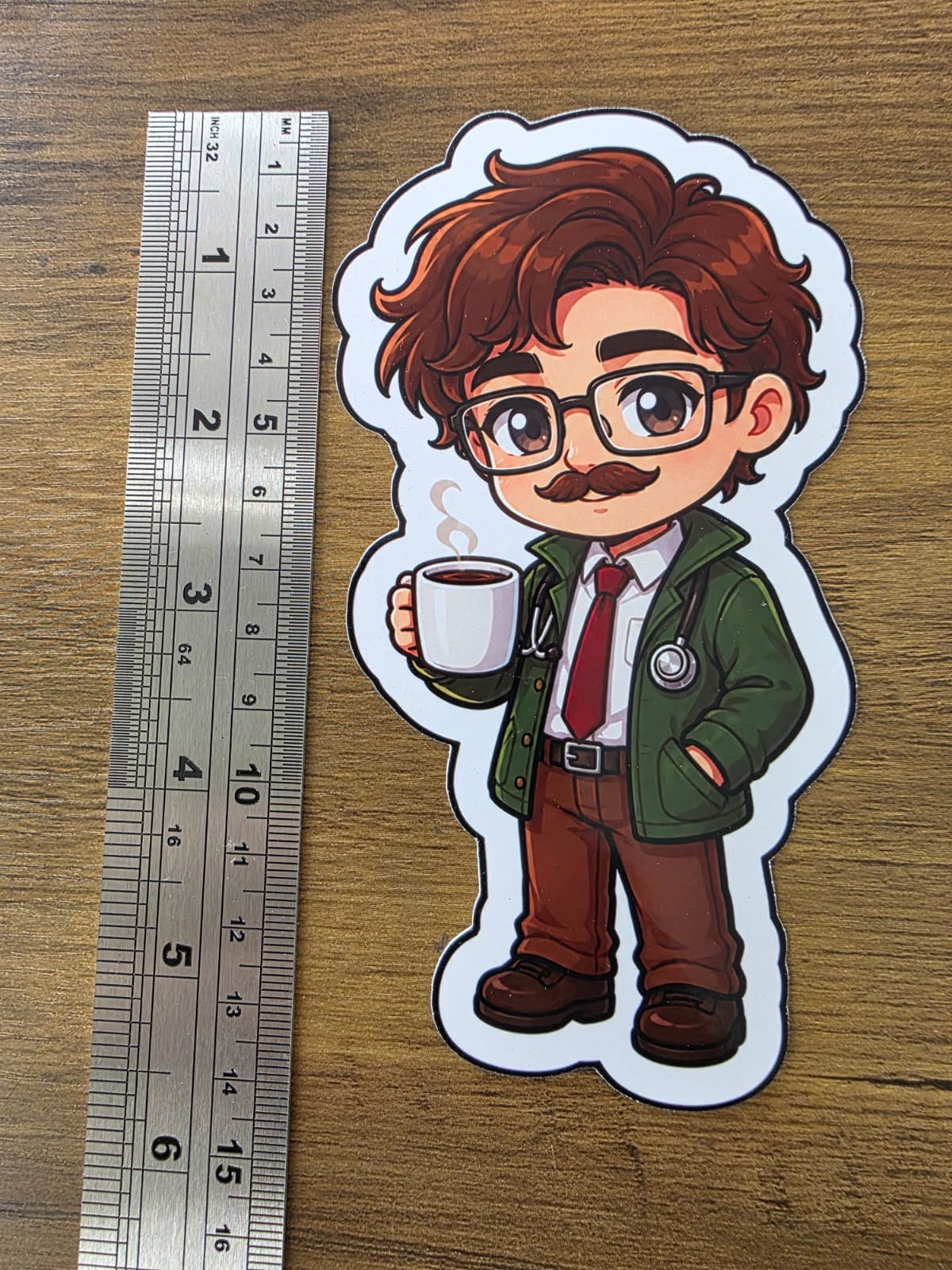 Stardew Valley Inspired Harvey & Coffee Glossy Die Cut Sticker | 2 Sizes Available