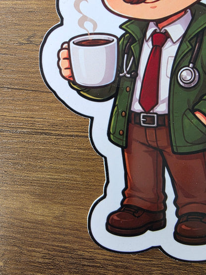 Stardew Valley Inspired Harvey & Coffee Glossy Die Cut Sticker | 2 Sizes Available