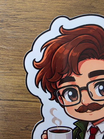 Stardew Valley Inspired Harvey & Coffee Glossy Die Cut Sticker | 2 Sizes Available
