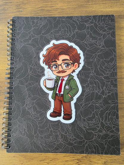 Stardew Valley Inspired Harvey & Coffee Glossy Die Cut Sticker | 2 Sizes Available