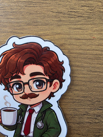 Stardew Valley Inspired Harvey & Coffee Glossy Die Cut Sticker | 2 Sizes Available