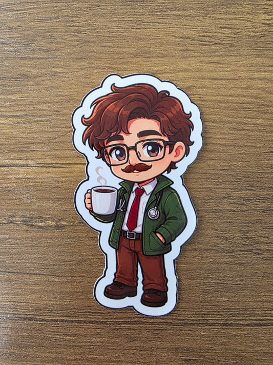 Stardew Valley Inspired Harvey & Coffee Glossy Die Cut Sticker | 2 Sizes Available