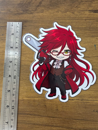 Black Butler (Kuroshitsuji) Inspired Grell Sutcliff Glossy Die Cut Sticker | 2 Sizes Available