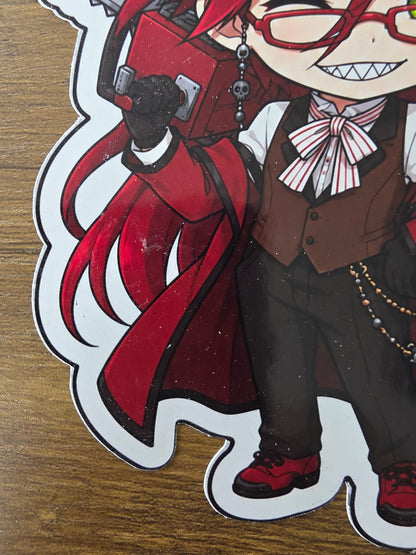 Black Butler (Kuroshitsuji) Inspired Grell Sutcliff Glossy Die Cut Sticker | 2 Sizes Available