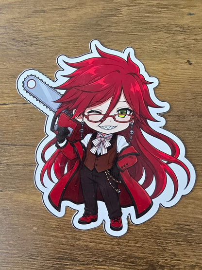 Black Butler (Kuroshitsuji) Inspired Grell Sutcliff Glossy Die Cut Sticker | 2 Sizes Available