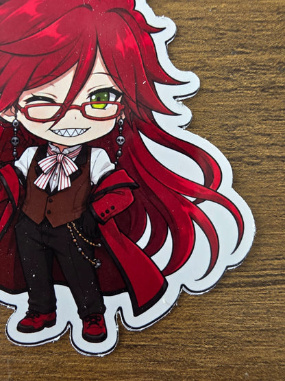 Black Butler (Kuroshitsuji) Inspired Grell Sutcliff Glossy Die Cut Sticker | 2 Sizes Available