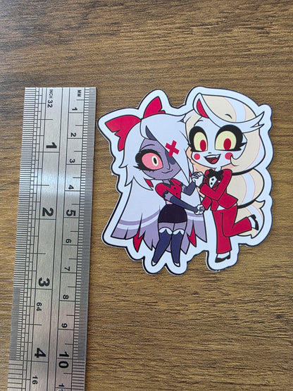 Hazbin Hotel Inspired Charlie & Vaggie Glossy Die Cut Sticker | 2 Sizes Available