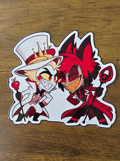 Hazbin Hotel Inspired Alastor & Lucifer Glossy Die Cut Sticker | 2 Sizes Available