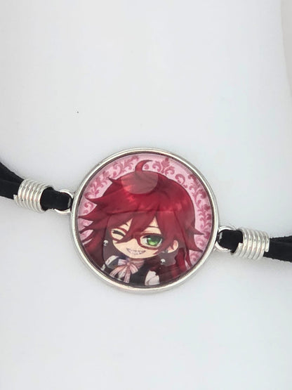 Black Butler (kuroshitsuji) Inspired Grell 20mm Faux Suede Adjustable Bracelet