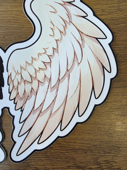 Good Omens Inspired Split Wings Glossy Die Cut Sticker | 2 Sizes Available
