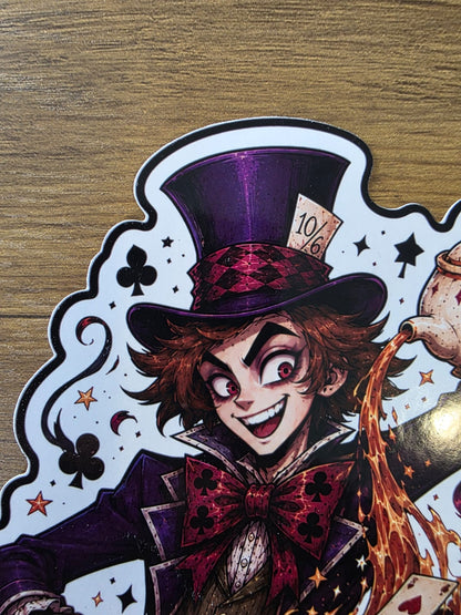 Alice in Wonderland Inspired Hatter Tea Glossy Die Cut Sticker | 2 Sizes Available