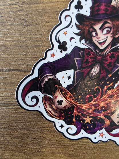 Alice in Wonderland Inspired Hatter Tea Glossy Die Cut Sticker | 2 Sizes Available