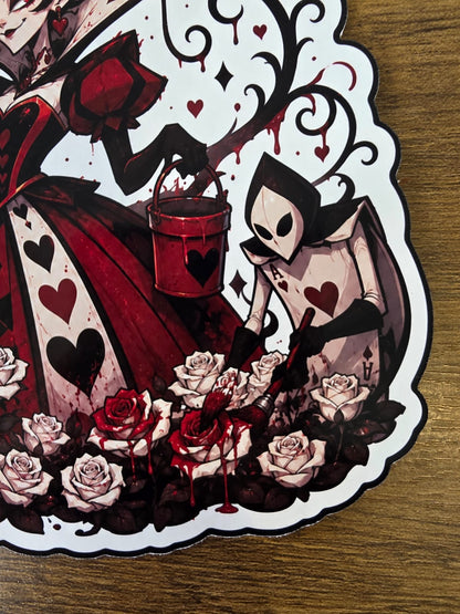 Alice in Wonderland Inspired Queen of Hearts Painting Roses Glossy Die Cut Sticker | 2 Sizes Available