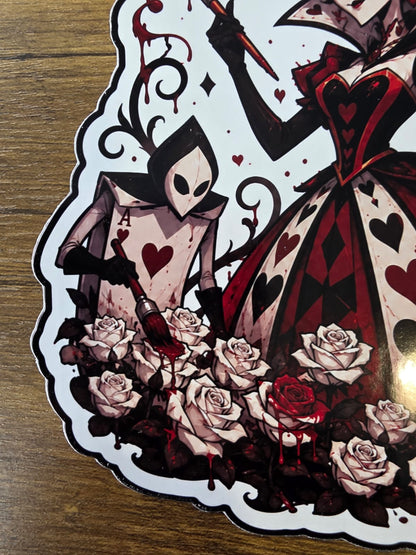 Alice in Wonderland Inspired Queen of Hearts Painting Roses Glossy Die Cut Sticker | 2 Sizes Available