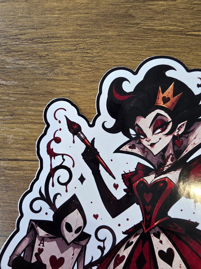 Alice in Wonderland Inspired Queen of Hearts Painting Roses Glossy Die Cut Sticker | 2 Sizes Available