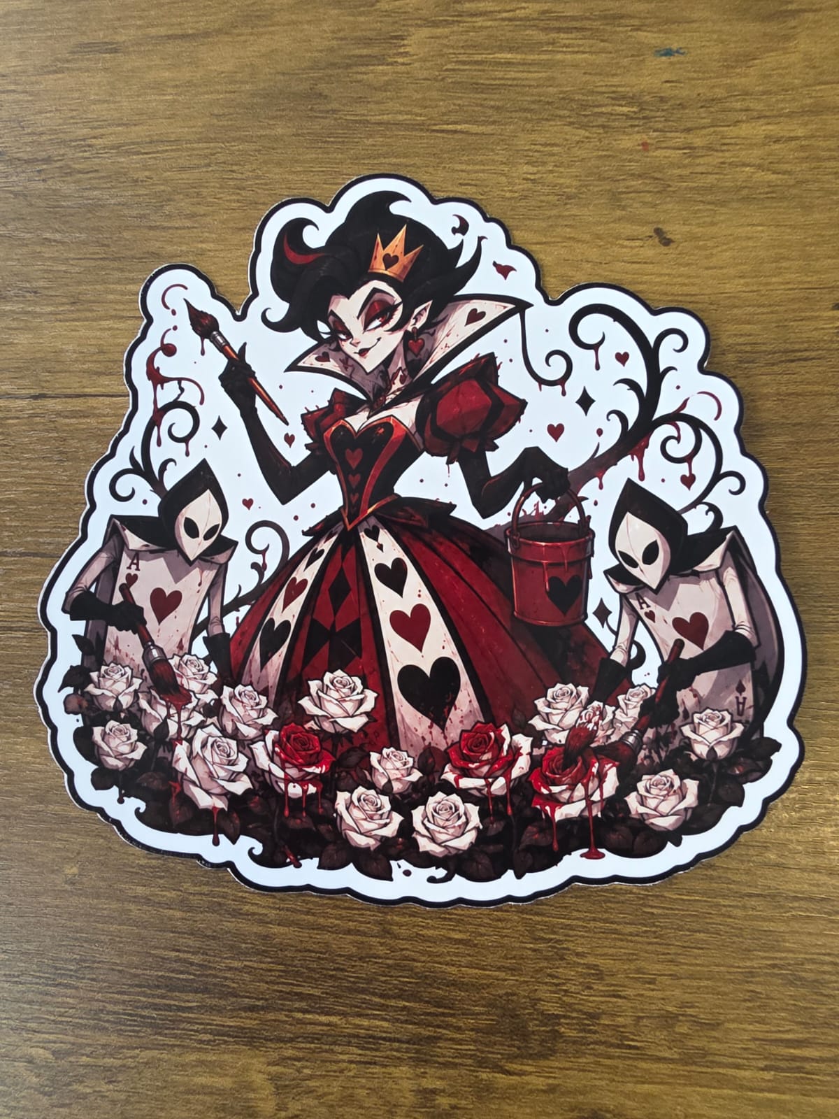 Alice in Wonderland Inspired Queen of Hearts Painting Roses Glossy Die Cut Sticker | 2 Sizes Available