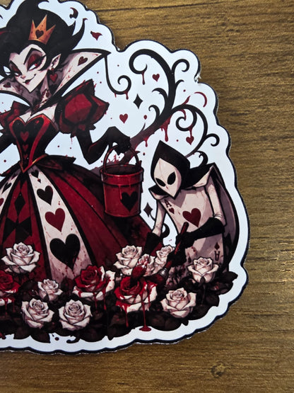 Alice in Wonderland Inspired Queen of Hearts Painting Roses Glossy Die Cut Sticker | 2 Sizes Available