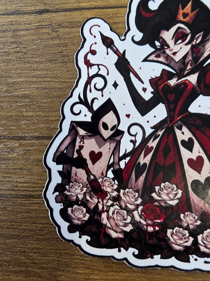 Alice in Wonderland Inspired Queen of Hearts Painting Roses Glossy Die Cut Sticker | 2 Sizes Available