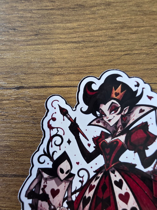 Alice in Wonderland Inspired Queen of Hearts Painting Roses Glossy Die Cut Sticker | 2 Sizes Available