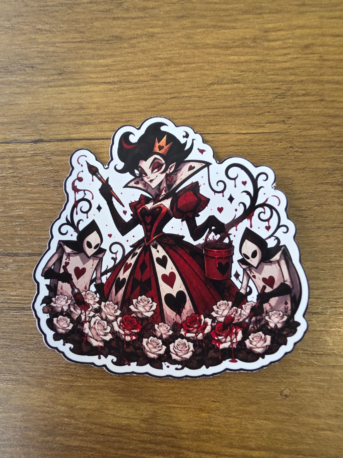 Alice in Wonderland Inspired Queen of Hearts Painting Roses Glossy Die Cut Sticker | 2 Sizes Available