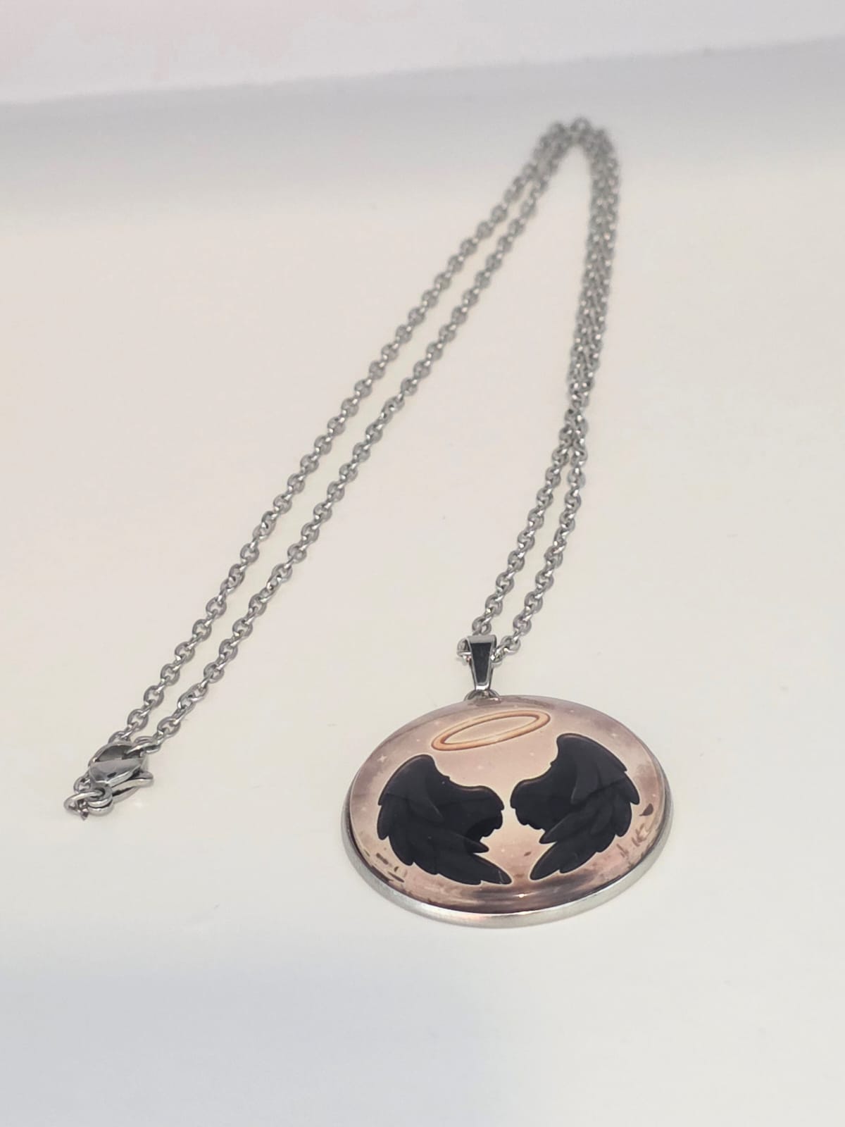 Good Omens Inspired Halo Demon Wings 30mm Pendant Stainless Steel 20 Inch Necklace