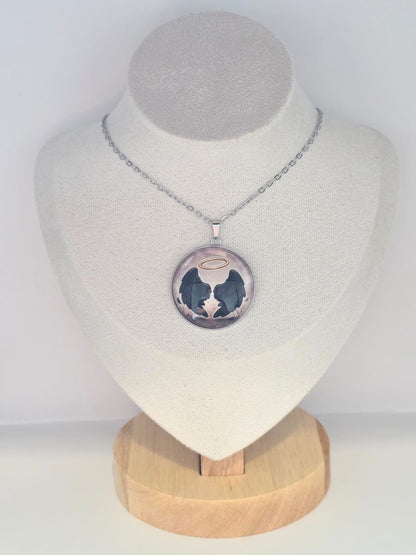 Good Omens Inspired Halo Demon Wings 30mm Pendant Stainless Steel 20 Inch Necklace