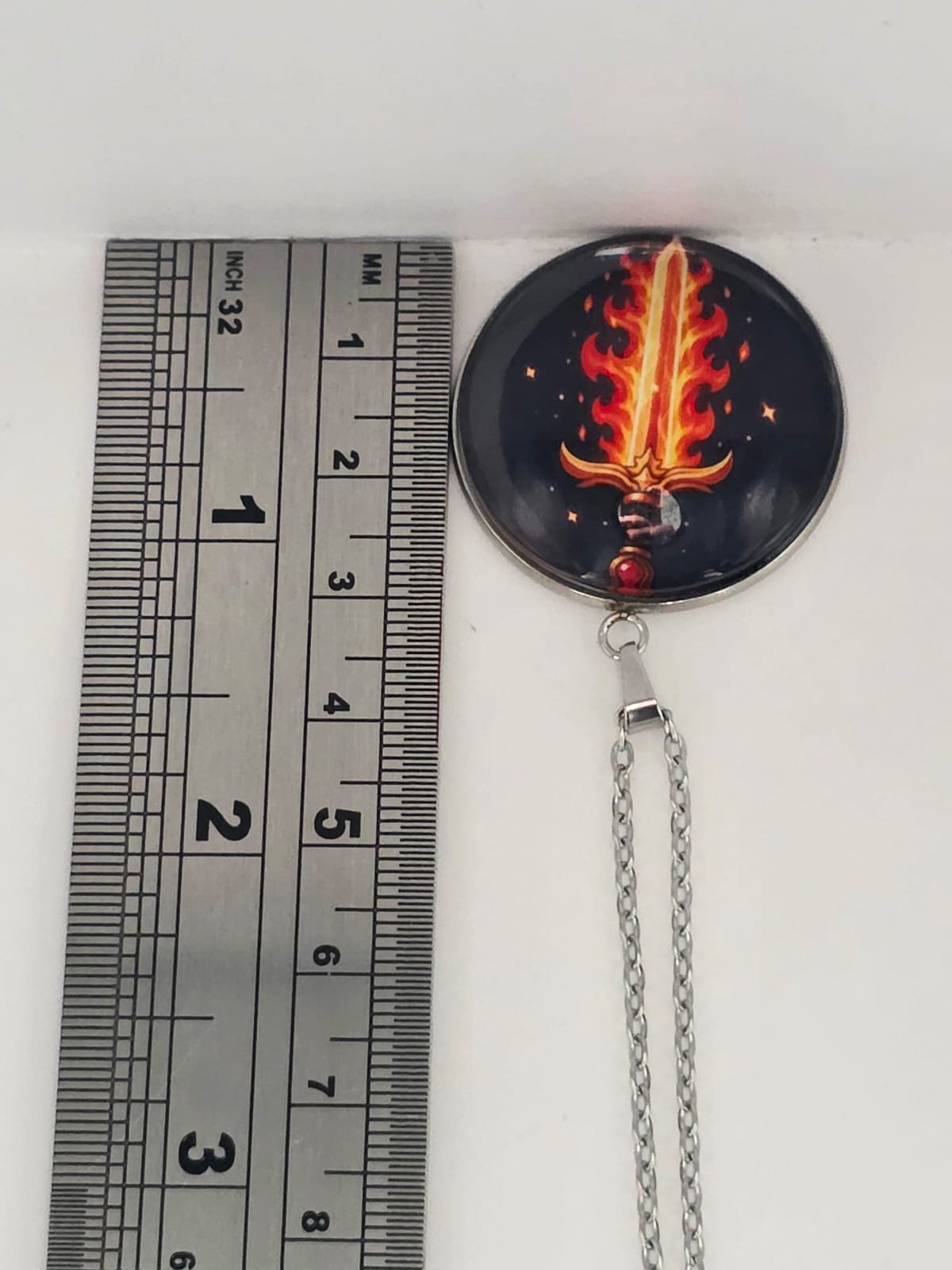Good Omens Inspired Flaming Sword 30mm Pendant Stainless Steel 20 Inch Necklace