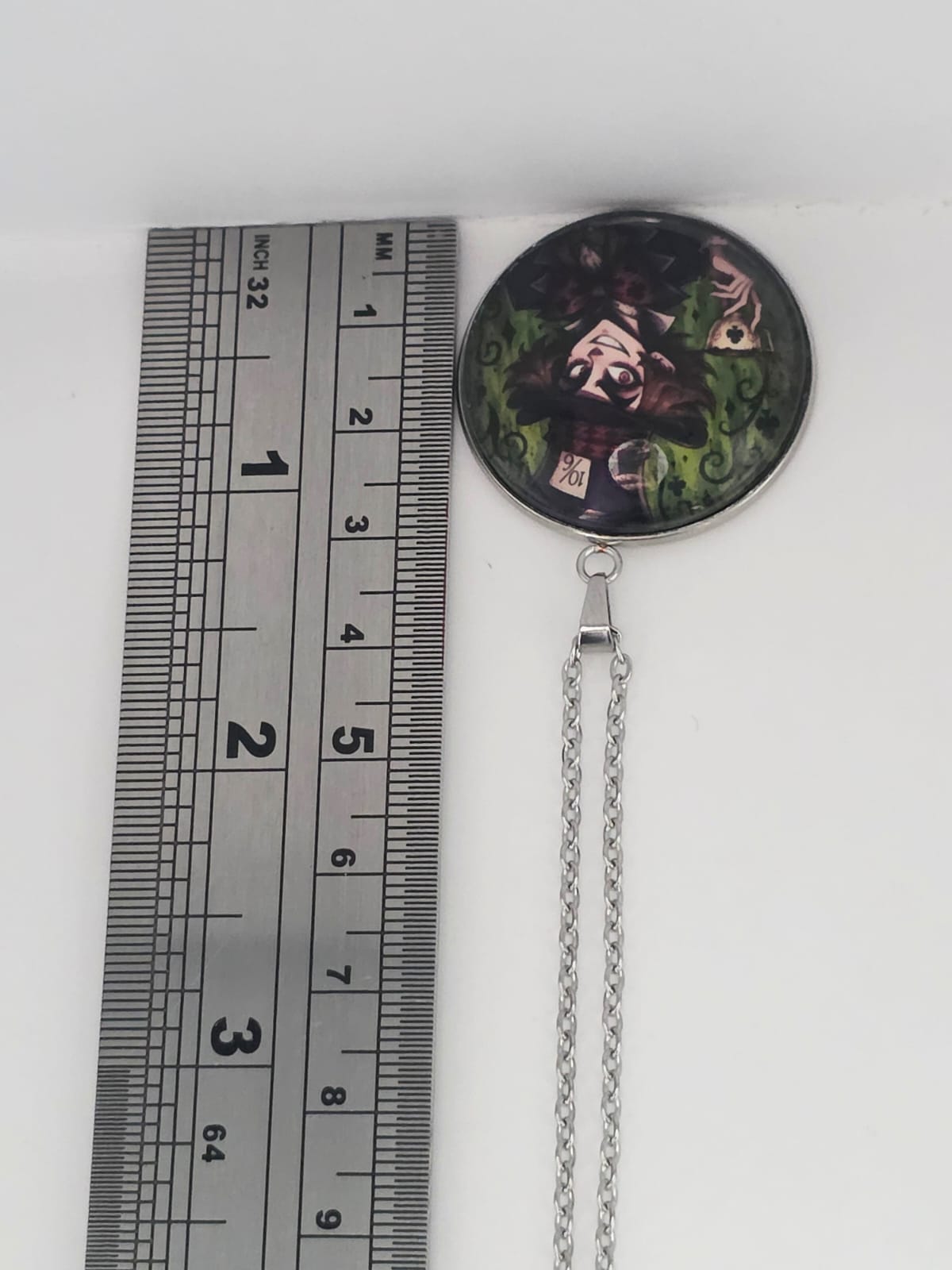 Alice in Wonderland Inspired Mad Hatter 30mm Pendant Stainless Steel 20 Inch Necklace