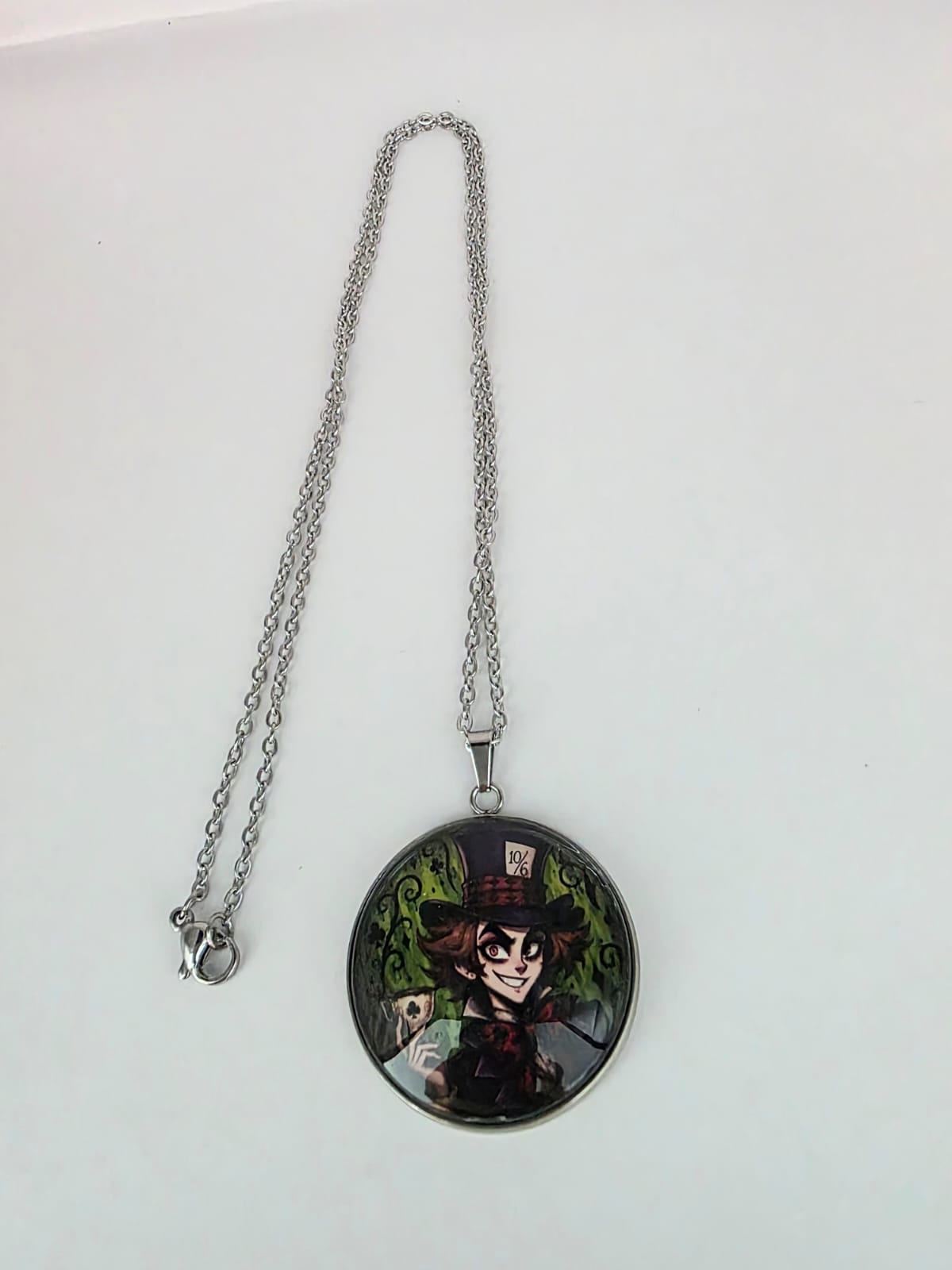 Alice in Wonderland Inspired Mad Hatter 30mm Pendant Stainless Steel 20 Inch Necklace